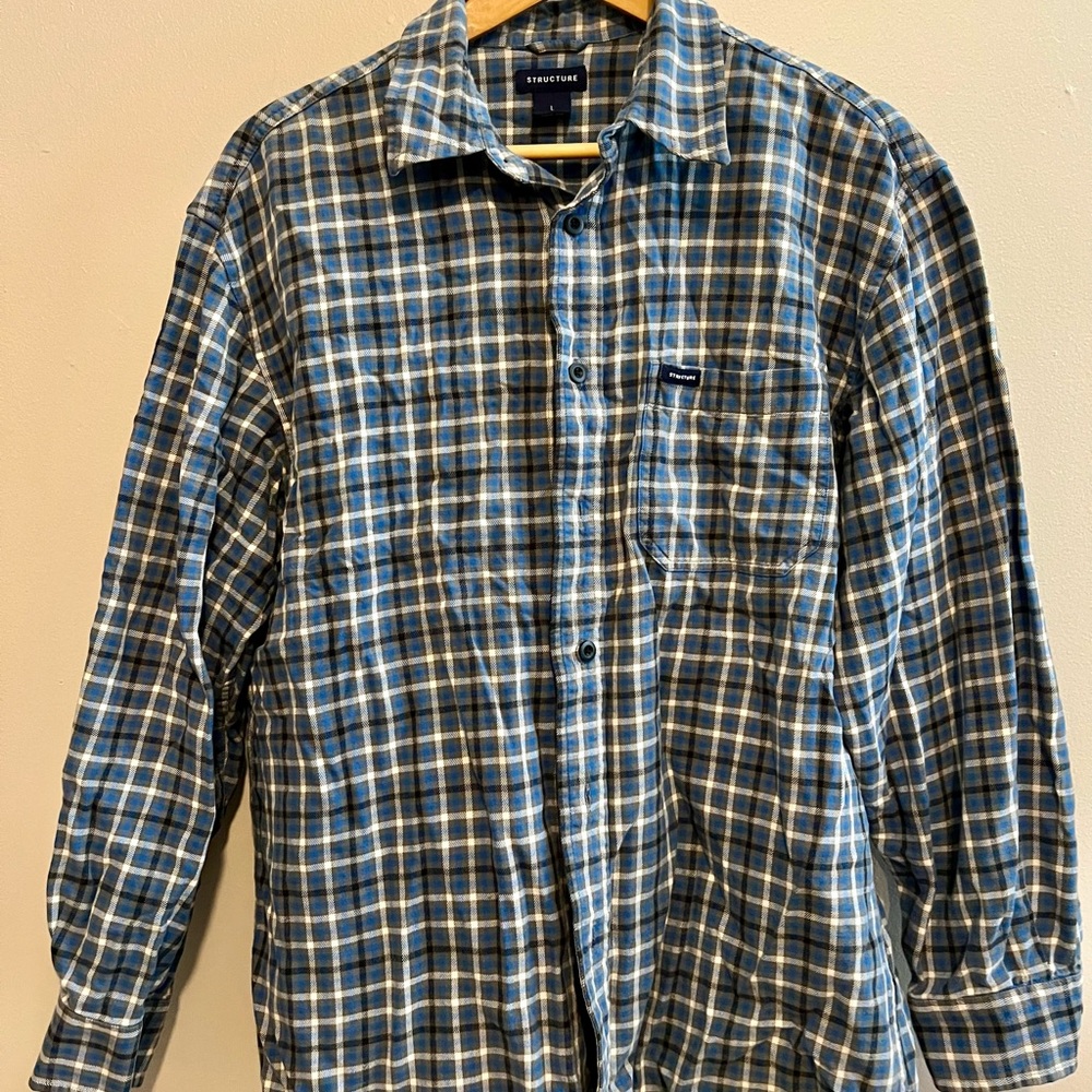 Structure Blue Plaid Flannel Men's Shirt